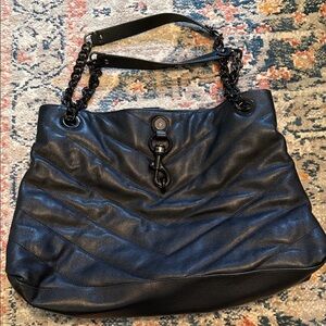 Rebecca Minkoff Black Leather Shoulder Bag with Chain Straps